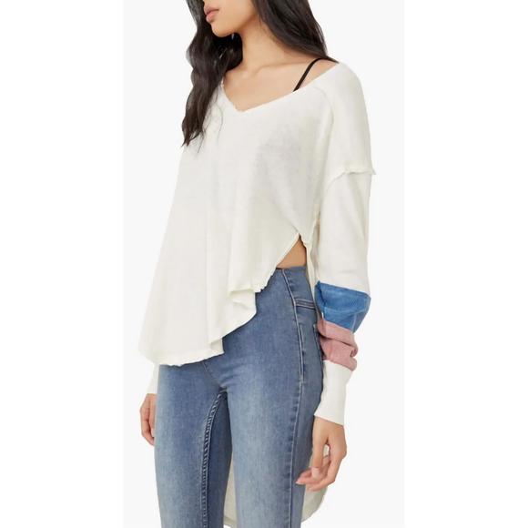 NEW FREE PEOPLE women's goalie tee top in ivory combo - Picture 2 of 3